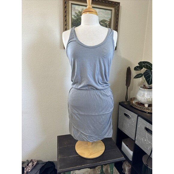 Splendid Women's Mint Gray Scoop Neck Racerback Ruched Midi Tank Dress Sz S - Picture 1 of 10
